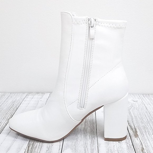 New White Stretch Sock Ankle Boots Booties - Picture 3 of 4